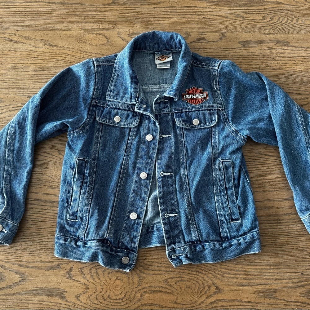 Harley-Davidson Kids Denim Jacket 8/10 – Vintage Style Motorcycle Graphic Jean - Picture 3 of 8